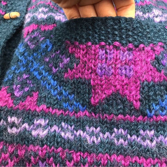 SOLD - Newari Wool Nepal Hand Knit Heavy Cardigan Sweater w/ Pockets size M - Picture 3 of 16